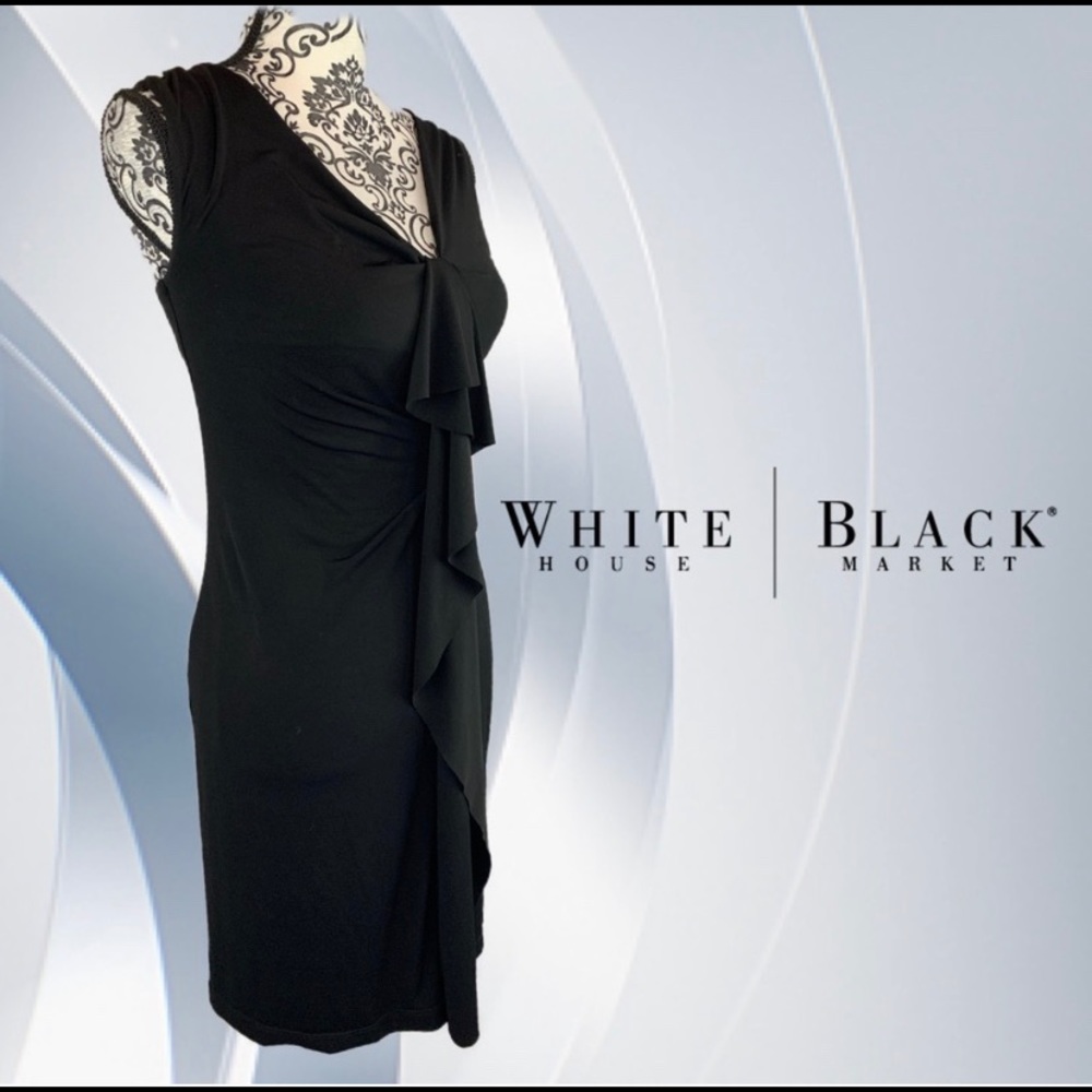 Black sleeveless front ruffle V-neck dress
